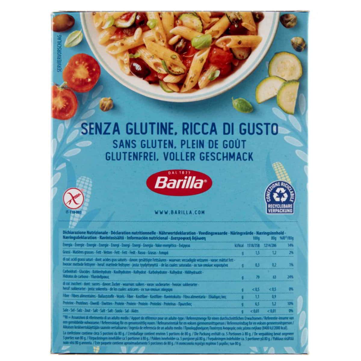 Penne Rigate Senza Glutine – gluténmentes kukorica- és rizstészta